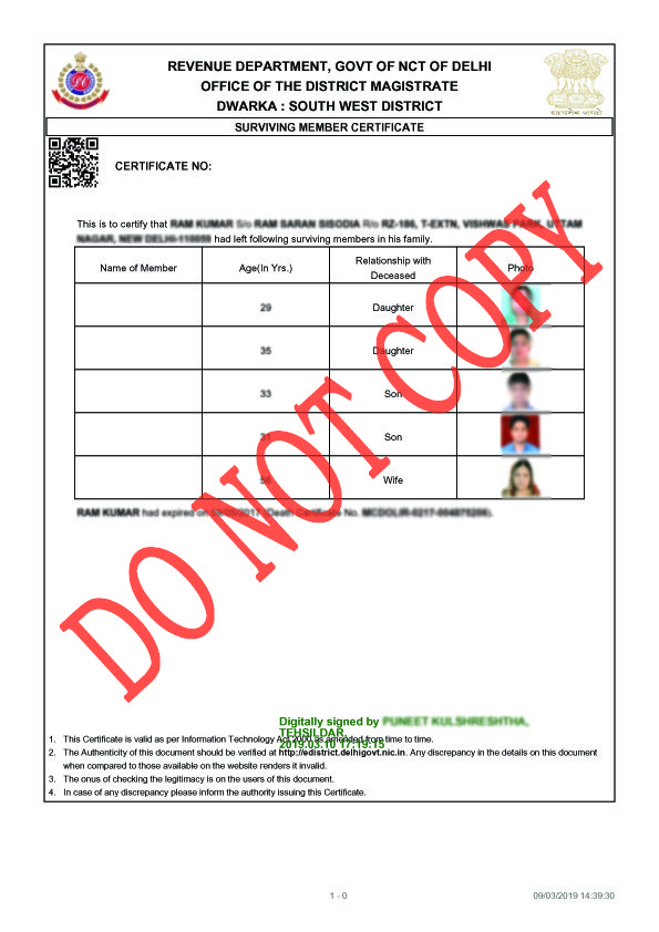 surviving member certificate